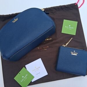 Kate Spade Navy Leather Zip Clutch with Matching Wallet